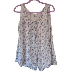 Bellambia Cream Blue Floral Silk Sleeveless Blouse Womens M Flowy Casual Top